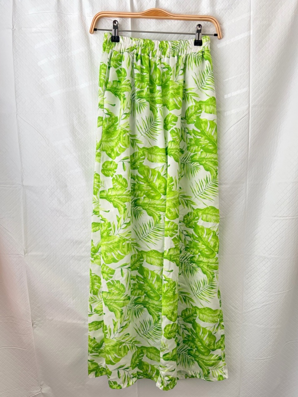 Tropical Leaf Print Maxi Skirt - Lime Green on White